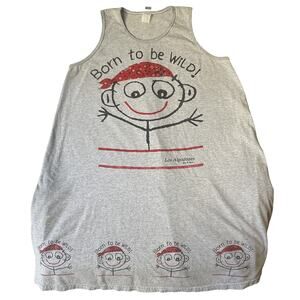 Los Algodones Women Midi Shirt Dress XL Gray Cartoon Smiley Face Born To Be Wild